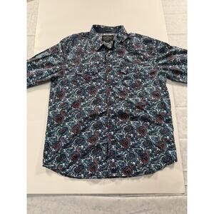 Mens Size L Cody James Red & Blue Paisley Pearl Snap Button Down Shirt